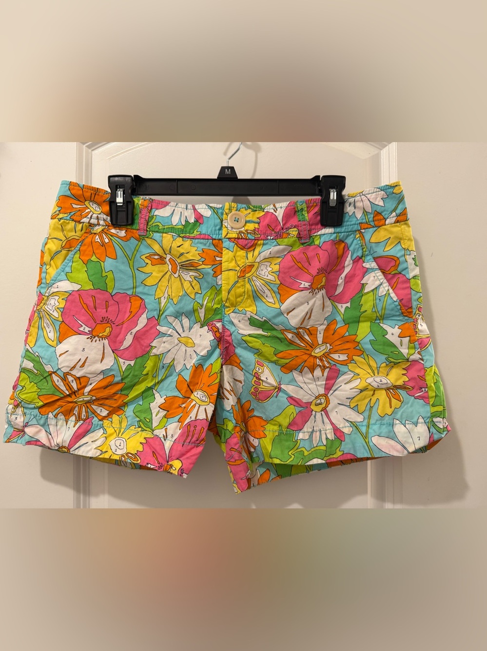 Lilly Pulitzer Multicolor Floral Cotton Shorts - Turquoise Pink Orange Yellow
